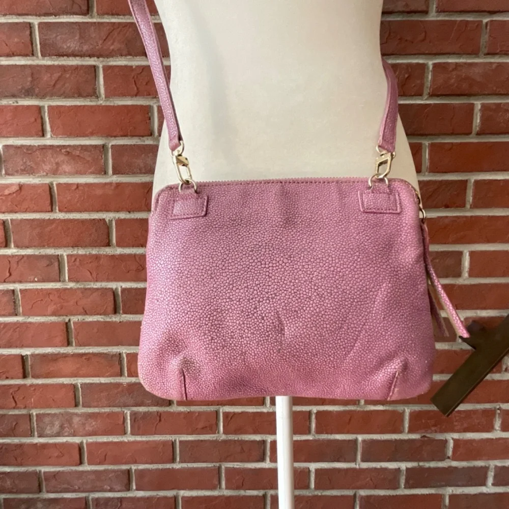 •Abas Pink Lavender Embossed Leather Crossbody Bag ZipClutch Pouch